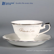 Unique Design Silver Rim fina osso China Projete seus próprios copos cerâmicos e Saucers Set